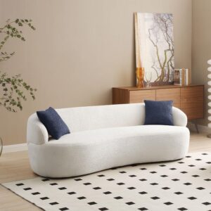 WILLIAMSPACE 86" Curved Sofa, Modern Upholstered Boucle Curved Couch with Two Throw Pillows, 3-Seat Sofa Couch for Living Room, Apartment (Beige)