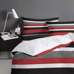 TocaHome Duvet Cover Twin Size, 4 Pieces Comforter Cover Set, Red and Black Stripes Soft Bedding Sets - 1 Twin Duvet Cover, 1 Bed Sheet and 2 Pillowcases