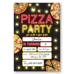 LoaHak Pizza Birthday Invitation, Glow Birthday Invitations, Pizza Birthday Party Invitations, Glow Neon Party Favors Neon Party Invites Cards. (075)