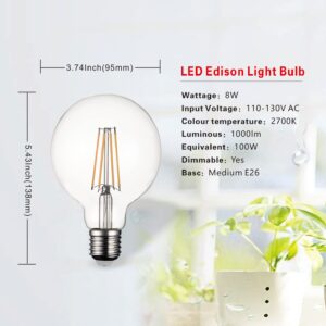 SD LUX Vintage Edison Light Bulb 8W 1000LM dimmable 100W Equivalent LED Bulb G30 Globe, Warm White 2700K E26 Medium Base, 2 pcs (2)