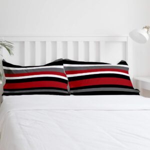 TocaHome Duvet Cover Twin Size, 4 Pieces Comforter Cover Set, Red and Black Stripes Soft Bedding Sets - 1 Twin Duvet Cover, 1 Bed Sheet and 2 Pillowcases