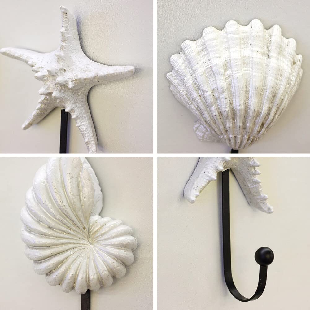 3pcs Wall Hooks Coat Hooks, Resin Hanger Decorative Hooks, Sea Shell Wall Hooks, Coastal Theme Beach House Decor for Bathroom Door Bedrooms Wardrobes for Clothes Hat Key (White)