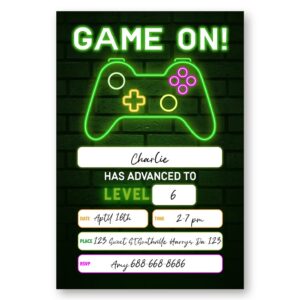 LoaHak Video Game Birthday Party Invitations, Video Game Birthday Invitations, Neon Party Invite, Birthday Party Invitations for Friends, Classmates, Teammates, etc. (055)