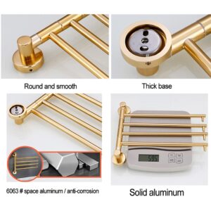 Swing Out Towel Bar, Gold Folding Arm Swivel Hanger Bathroom Storage Organizer Rustproof Wall Mount Polished Surface, Hand Towel Holder for Shower Room, Kitchen gold-2bars