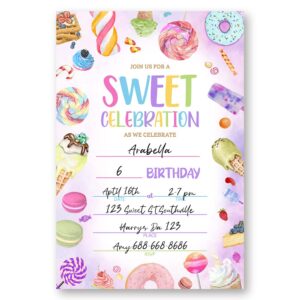 LoaHak Sweets Candy Birthday Invitations, Sweet Celebration Birthday Invitation, Sweets Candy Theme Birthday Party Invitation Cards. (068)