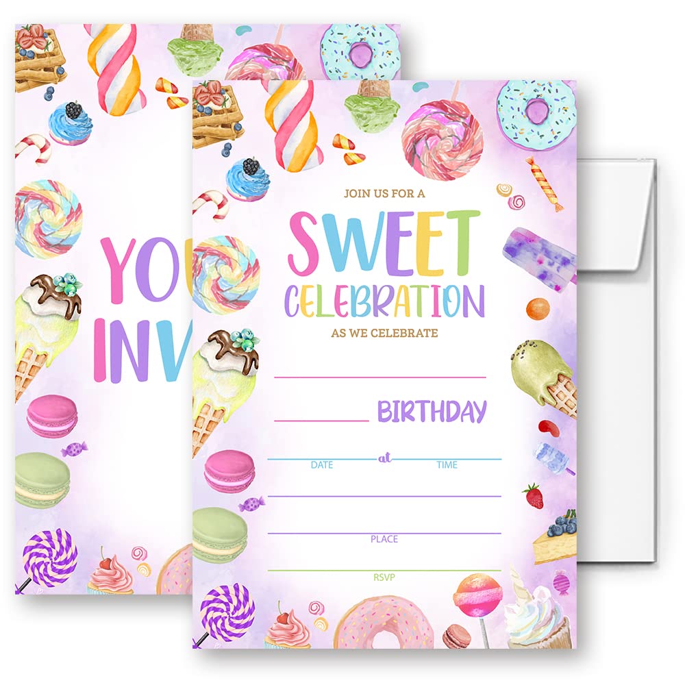 LoaHak Sweets Candy Birthday Invitations, Sweet Celebration Birthday Invitation, Sweets Candy Theme Birthday Party Invitation Cards. (068)