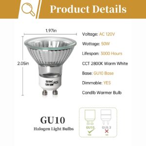 Elenhome 120v 50W GU10 Bulb for Candle Warmer Lamp, 2pcs gu10+c Dimmable 2800K Warm White Halogen Light Bulbs 2 pin, Wax Burner Light Bulb, Full Glass Cover Reflector Track & Recessed Light Bulbs