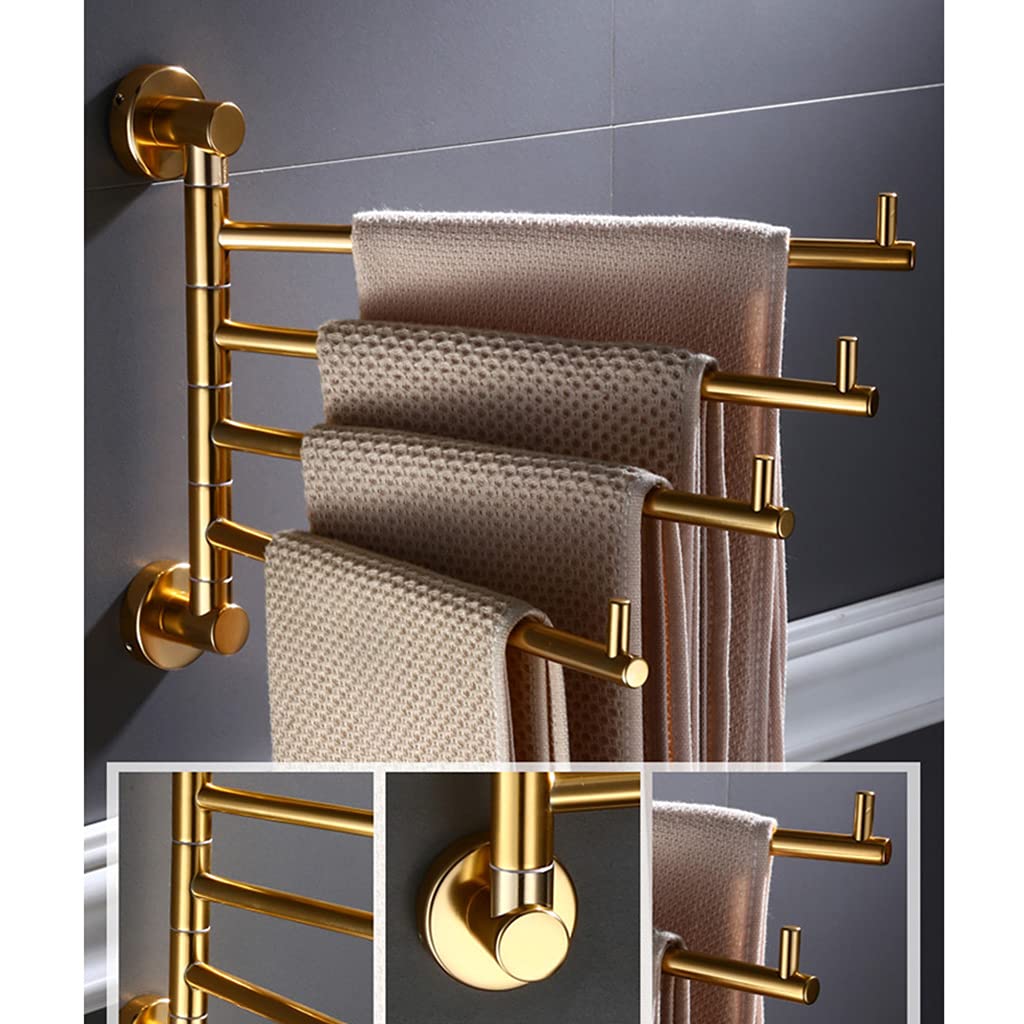 Swing Out Towel Bar, Gold Folding Arm Swivel Hanger Bathroom Storage Organizer Rustproof Wall Mount Polished Surface, Hand Towel Holder for Shower Room, Kitchen gold-2bars