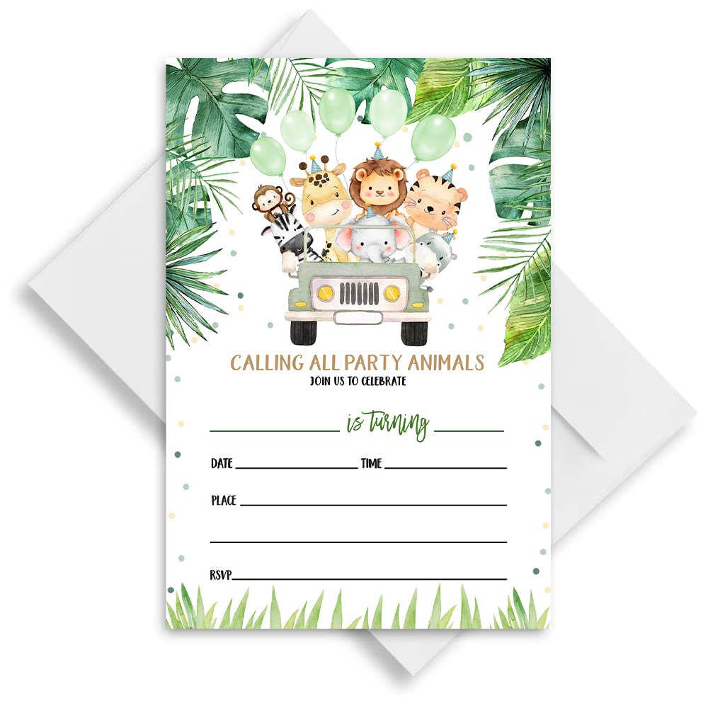 LoaHak Party Animal Birthday Decorations, Jungle Animals Party Celebration, Animals Invitations For Kids Birthday. (070)