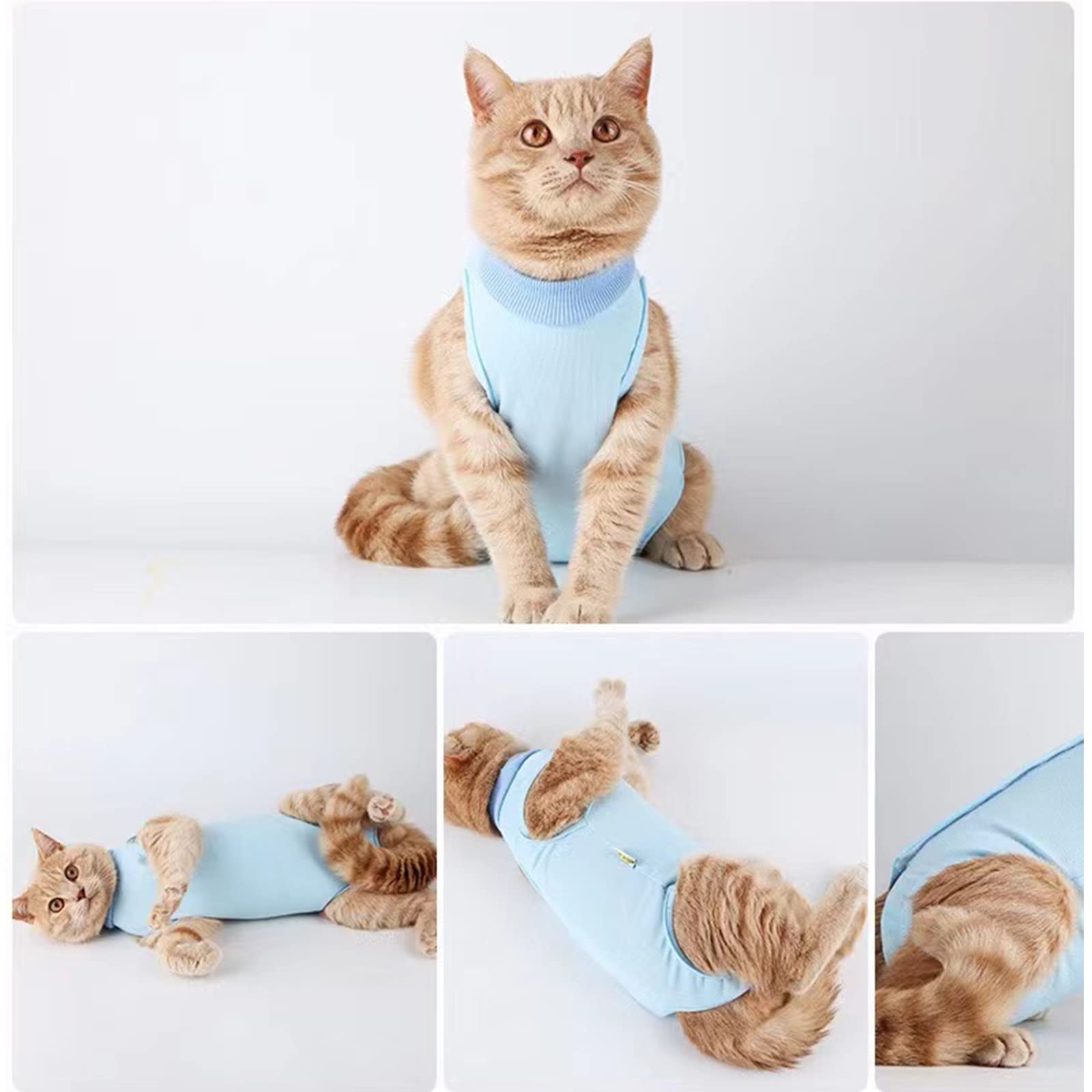 Cat Recovery Suit, Cat Surgery Recovery Suit for Surgical Abdominal Wounds, E-Collar Alternative for Cats and Dogs, After Surgery Wear, Cat Onesie for Cats After Surgery (Blue, Small)