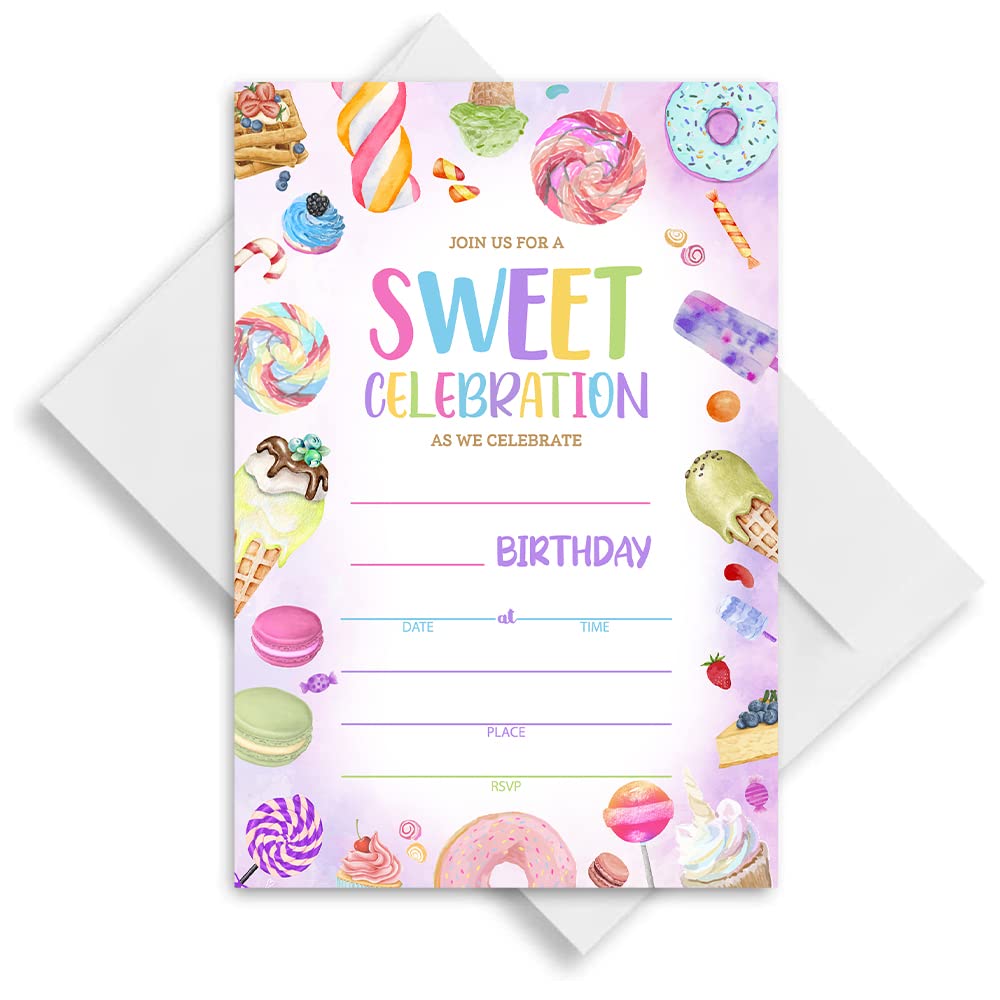 LoaHak Sweets Candy Birthday Invitations, Sweet Celebration Birthday Invitation, Sweets Candy Theme Birthday Party Invitation Cards. (068)