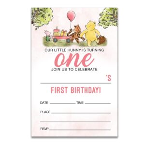 dolimifa pink winnie the pooh 1st birthday invitations fill in style classic winnie the pooh first birthday invites, 20 count with envelopes