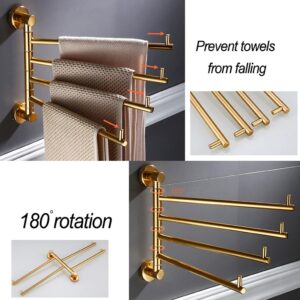 Swing Out Towel Bar, Gold Folding Arm Swivel Hanger Bathroom Storage Organizer Rustproof Wall Mount Polished Surface, Hand Towel Holder for Shower Room, Kitchen gold-2bars