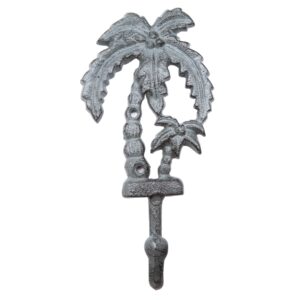 Wowser Palm Tree Cast Iron Wall Hooks, Nautically Themed Wall Décor, Set of 2, 8.25 Inches