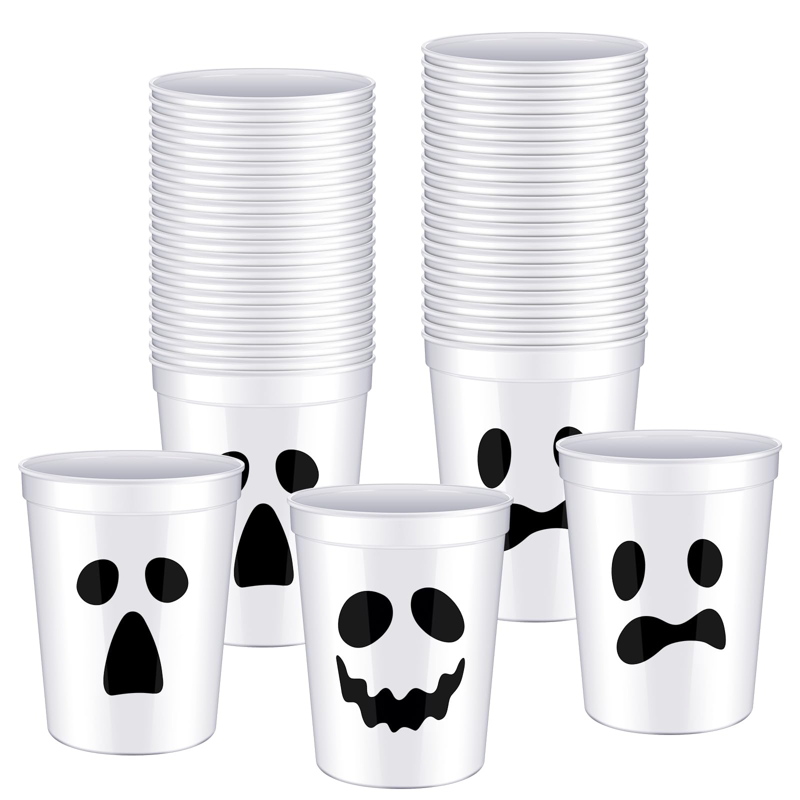 Tanlade 48 Pcs Disposable Halloween Cups Kids 16 oz Plastic Ghost Cups Halloween Disposable Cups Halloween Party Plastic Cups for Drinking Beverage Beer Juice Soda Snacks Punch Party Decorations