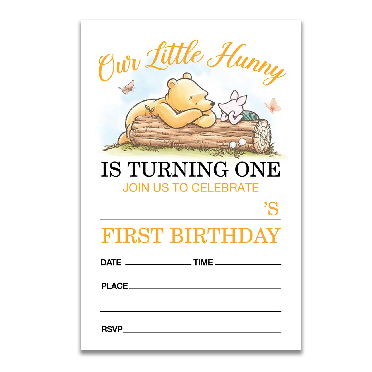 Dolimifa Classic Winnie the Pooh 1st Birthday Invitations Fill in Style Our Little Hunny is Turning One First Birthday Invites, 20 Count With Envelopes