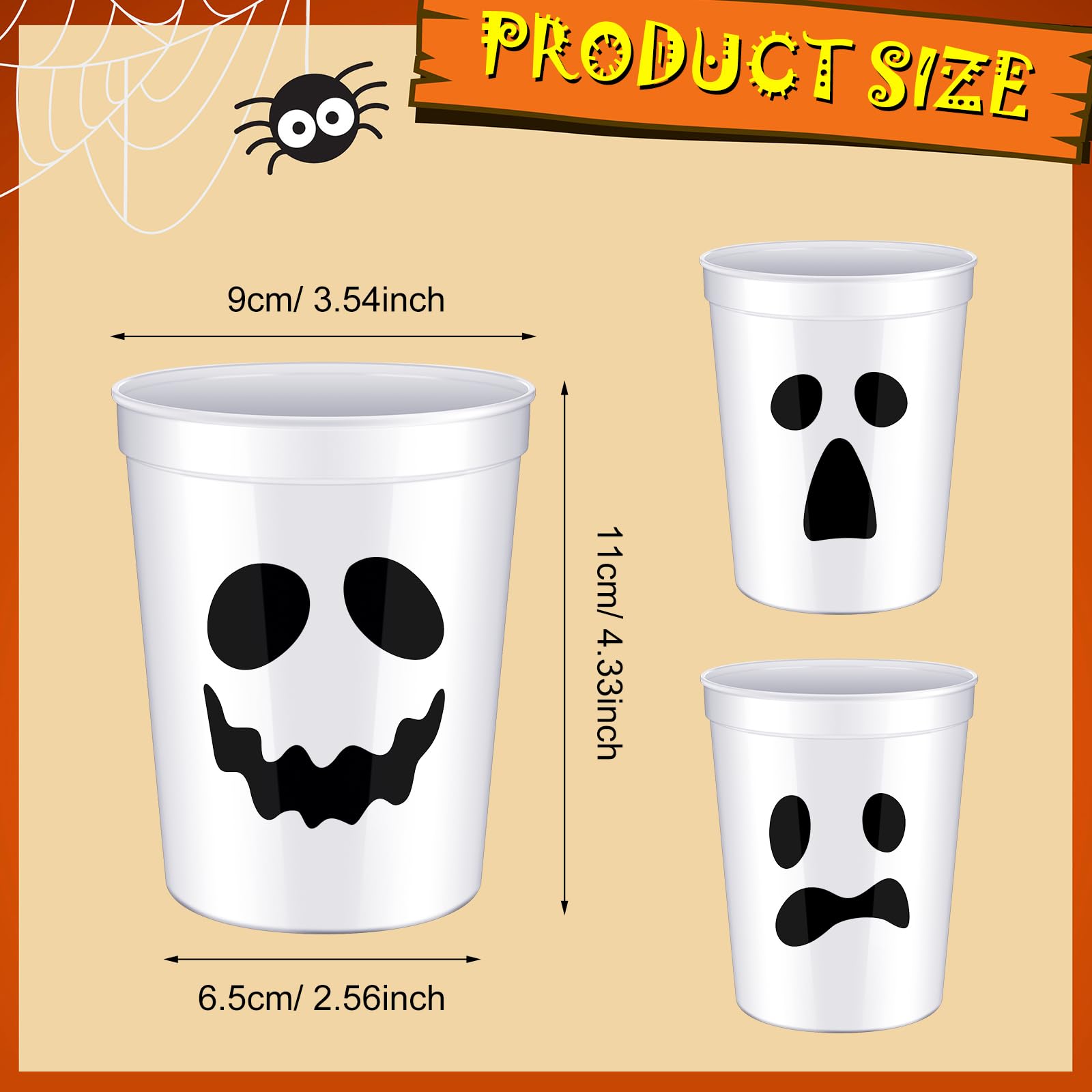 Tanlade 48 Pcs Disposable Halloween Cups Kids 16 oz Plastic Ghost Cups Halloween Disposable Cups Halloween Party Plastic Cups for Drinking Beverage Beer Juice Soda Snacks Punch Party Decorations