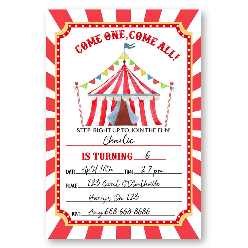 Carnival Circus Birthday Party Invitations Card For Kids, Carnival Circus Party, Circus Birthday Invitation. (061)Carnival Circus Birthday Party Invitations Card For Kids, Carnival Circus Party,