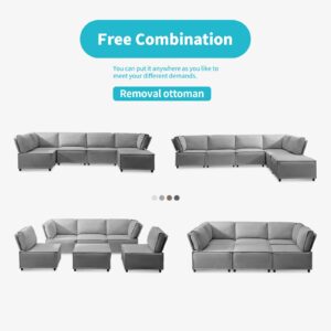 CECER Modular Sectional Sofa, U Shaped Convertible Couch Sofa with Reversible Chaises, Queen Sleeper Sofa, Modular Oversized Sofa Couches for Living Room (Light Grey)