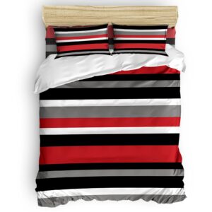 TocaHome Duvet Cover Twin Size, 4 Pieces Comforter Cover Set, Red and Black Stripes Soft Bedding Sets - 1 Twin Duvet Cover, 1 Bed Sheet and 2 Pillowcases