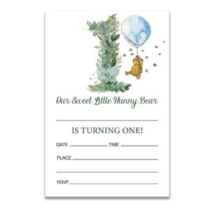 dolimifa greenery winnie the pooh 1st birthday invitations fill in style classic green winnie first birthday invites, 20 count with envelopes