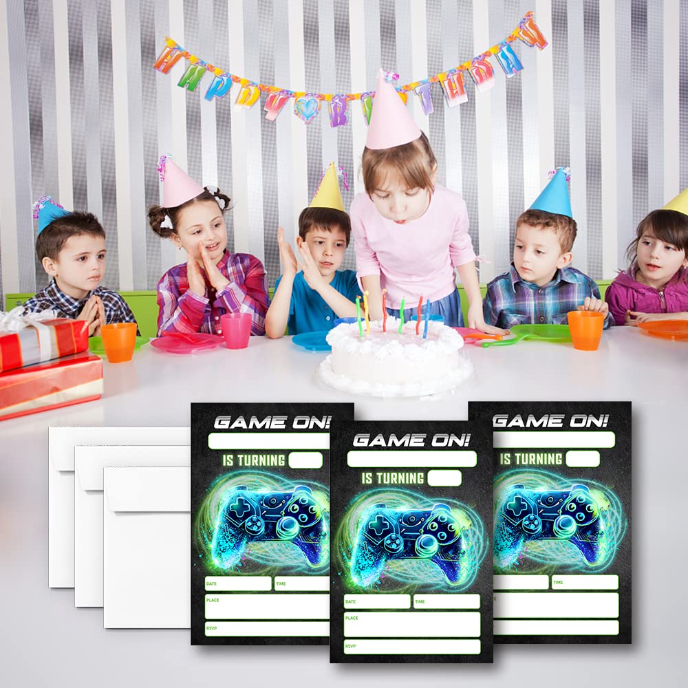 LoaHak Video Game Birthday Party Invitations, Video Game Birthday Invitations, Neon Party Invite, Birthday Party Invitations for Friends, Classmates, Teammates, etc. (046)