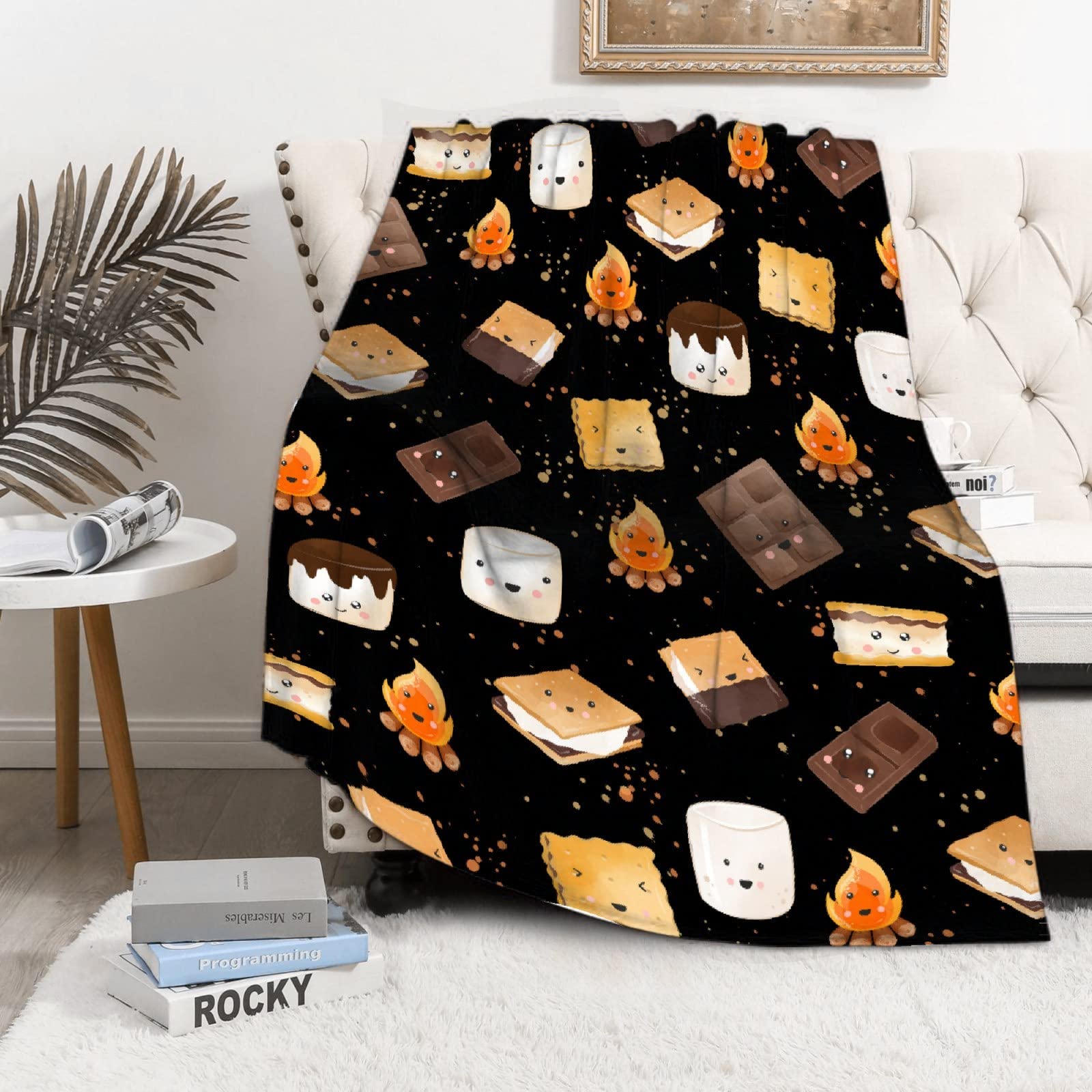 Cute S'Mores Blanket | Ultra Soft Marshmallow Cookie Throw Blanket | 60"x80" Marshmallow Gifts for Boys Girls | Plush Warm Cozy Roasted Marshmallows Blanket for Couch/Sofa/Travel/Camping