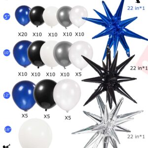 Kozee Navy Blue and black balloon Garland Kit 132PCS dark blue with Sliver white starburst Balloons Arch for baby shower boy 1st birthday party anniversary graduation Prom decorations