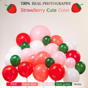 Red Pink Green Strawberry Balloon garland arch kit 130pcs with large mylar berry balloon for Sweet One baby girl fruit theme Berry first 1st Birthday Party Decorations