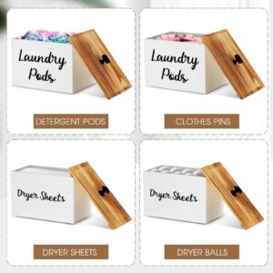 Dandat 2 Pcs Wood Laundry Dryer Sheet Holder Rustic Laundry Pod Container with Lid 8.7 x 6.3 x 6.4 Inch Laundry Pod Holder 7.3 x 3.7 x 5 Inch Dryer Sheet Dispenser Laundry Wooden Box Container (White)