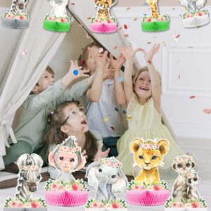 9Pcs Jungle Animals Honeycomb Centerpieces, Safari Baby Shower Table Decorations for Girls Kids, Safari Jungle Themed Birthday Party Suppiles, Wild One Birthday Party Decorations