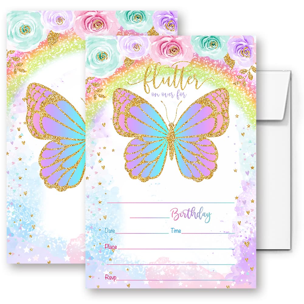 LoaHak Butterfly Birthday Party Invitations, Floral Butterfly Party Invitations, Butterfly Invitation. (041)