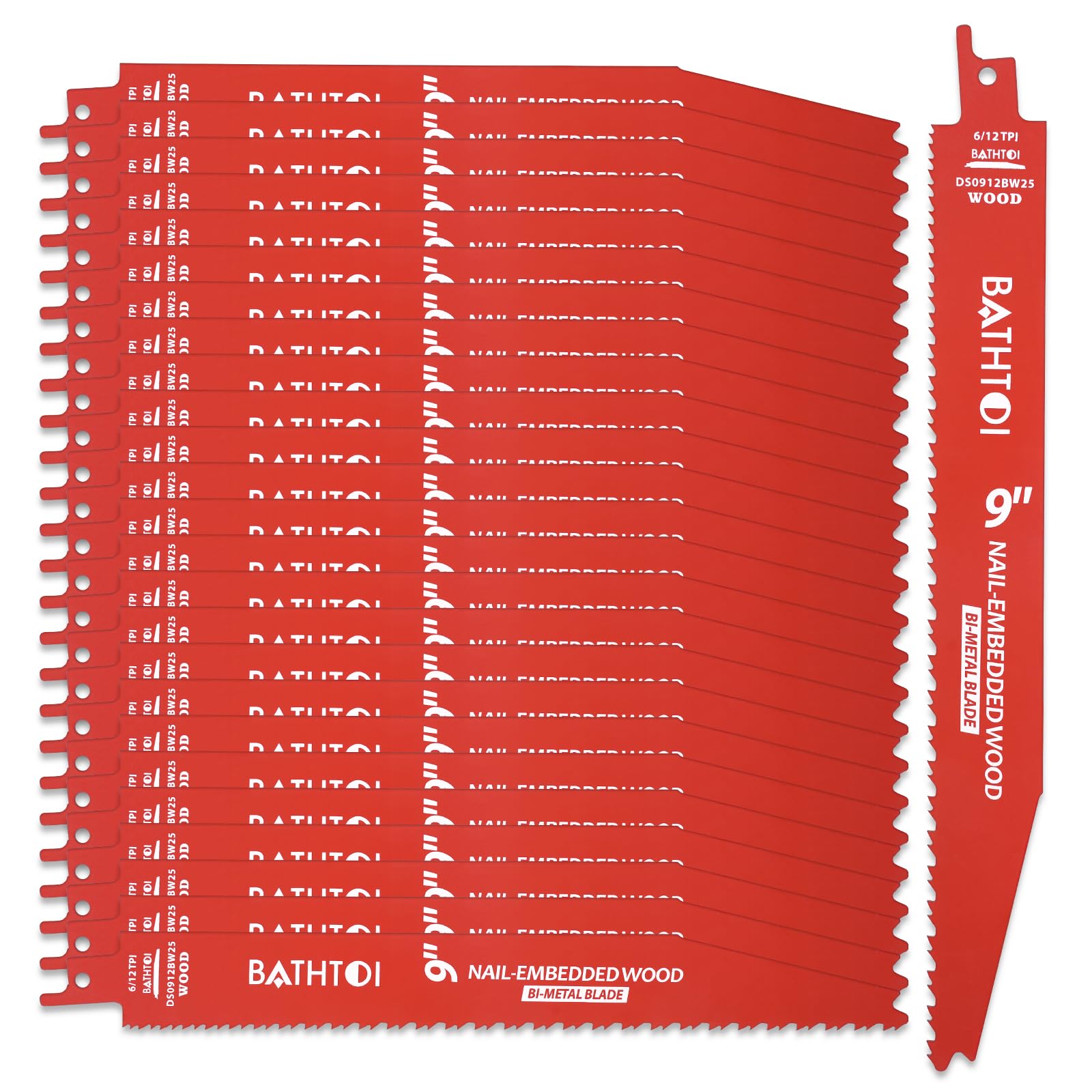 25 Pack 9 Inch 6/12 Tpi Reciprocating Saw Blades for Wood and Nail-Embedded Wood Cutting, Bi-Metal Sawzall Blades with 8% Cobalt for Longer Life and Faster Cutting Speed