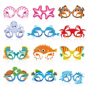 harloon 36 pcs sea animal party favors under ocean paper glasses ocean animal photo props for fishing birthday party supplies (bright)