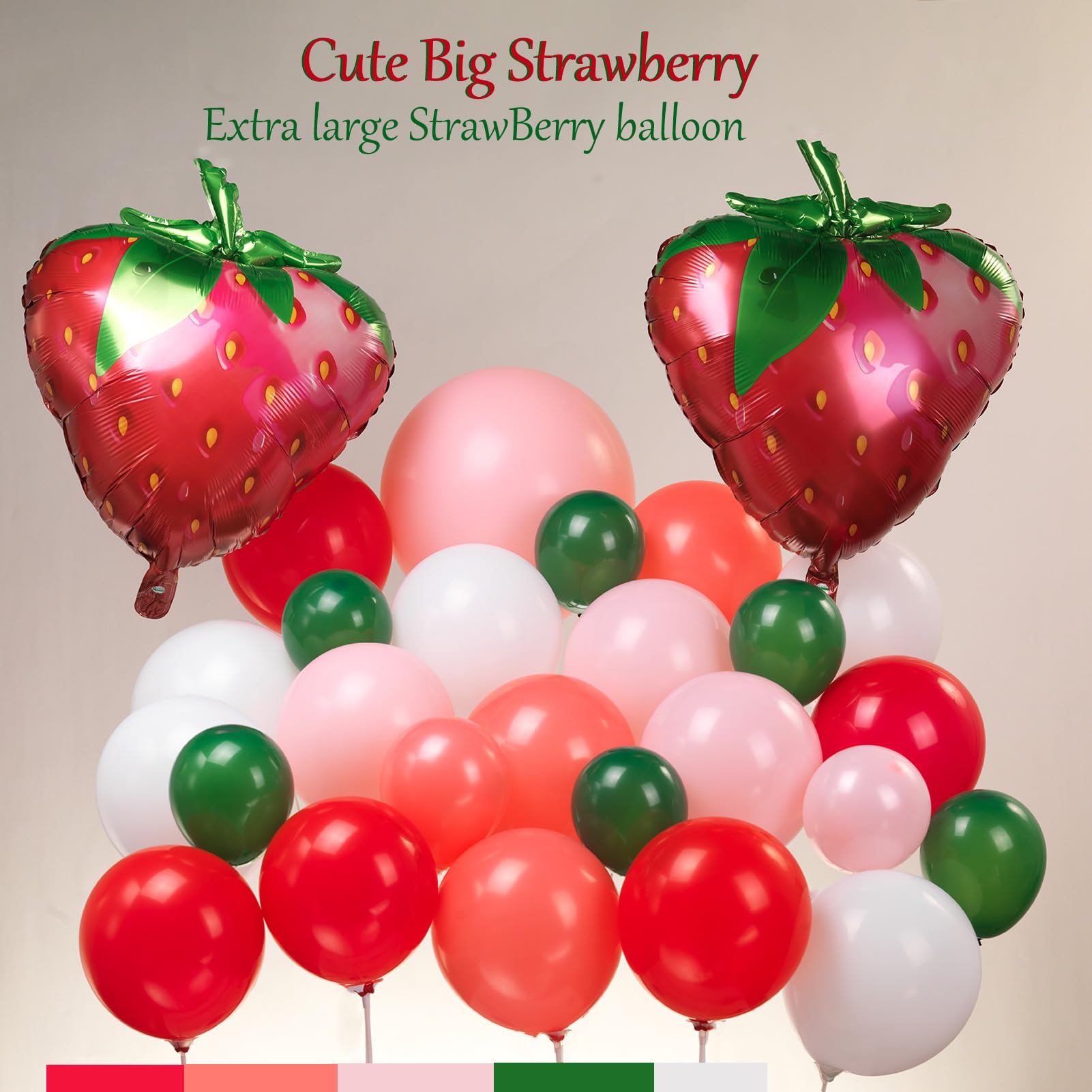 Red Pink Green Strawberry Balloon garland arch kit 130pcs with large mylar berry balloon for Sweet One baby girl fruit theme Berry first 1st Birthday Party Decorations