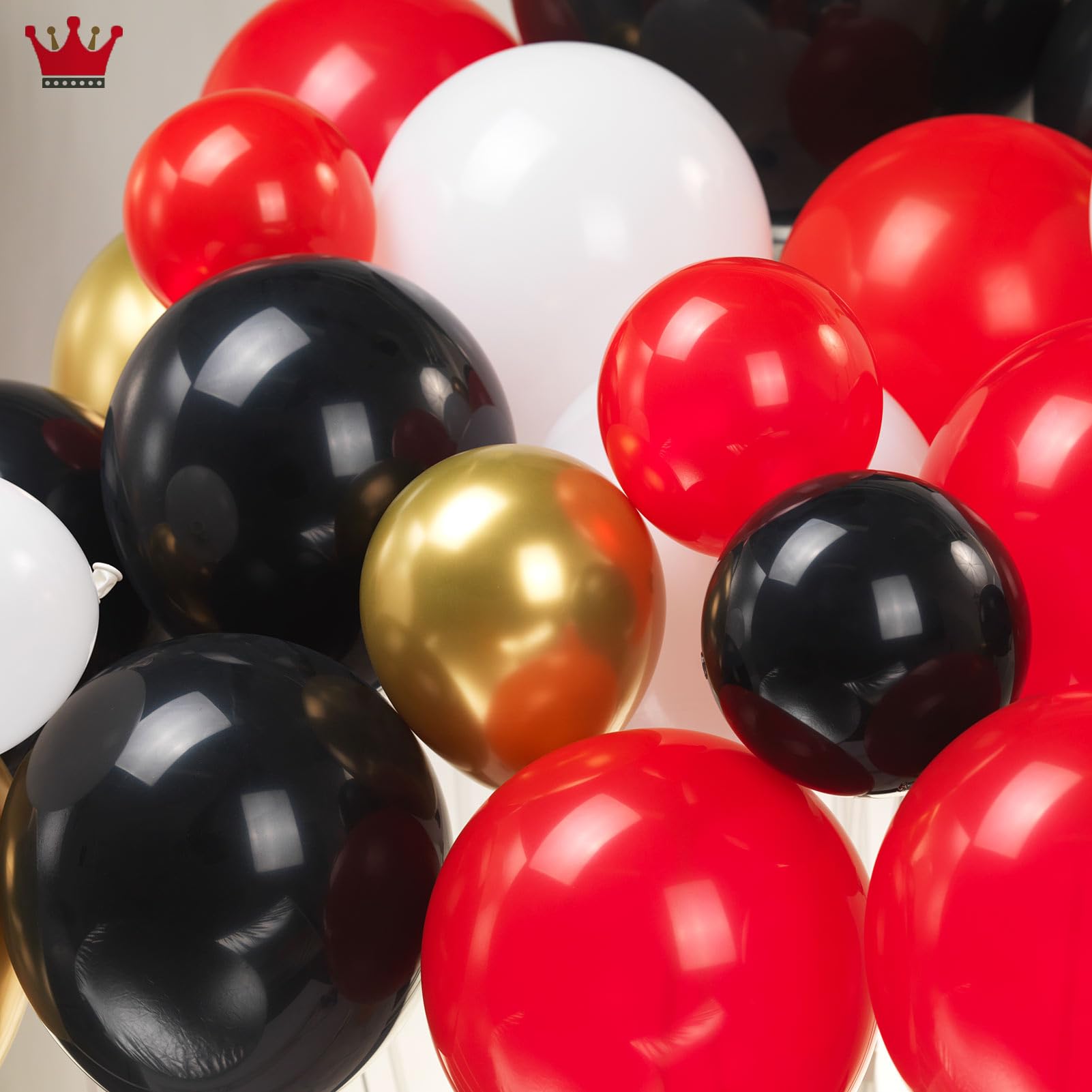 Kozee Black Red Gold White Balloon Garland kit 146Pcs and Mylar starburst balloons for Birthday Party 2024 New Year eve movie night graduation prom casino Decorations