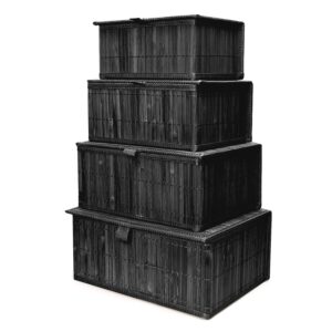 storagether wicker basket with lid bamboo storage box for shelf bamboo decor storage boxes with lids-rectangle decorative basket with lid organizer for bedroom,living room (set of 4,black)