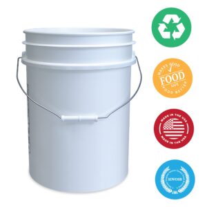 5 Gallon Bucket Only, Made in USA, Food Grade, Durable 90 Mil All Purpose Pail, Contains No BPA Plastic, Premium HPDE, Lids Not Included (Natural, 1)