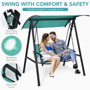 Tangkula 2-Person Patio Swing, Weather Resistant Porch Swing with Adjustable Canopy, Steel Frame, Outdoor Modern Canopy Swing with Handrails, Suitable for Porch Garden Poolside (Green)