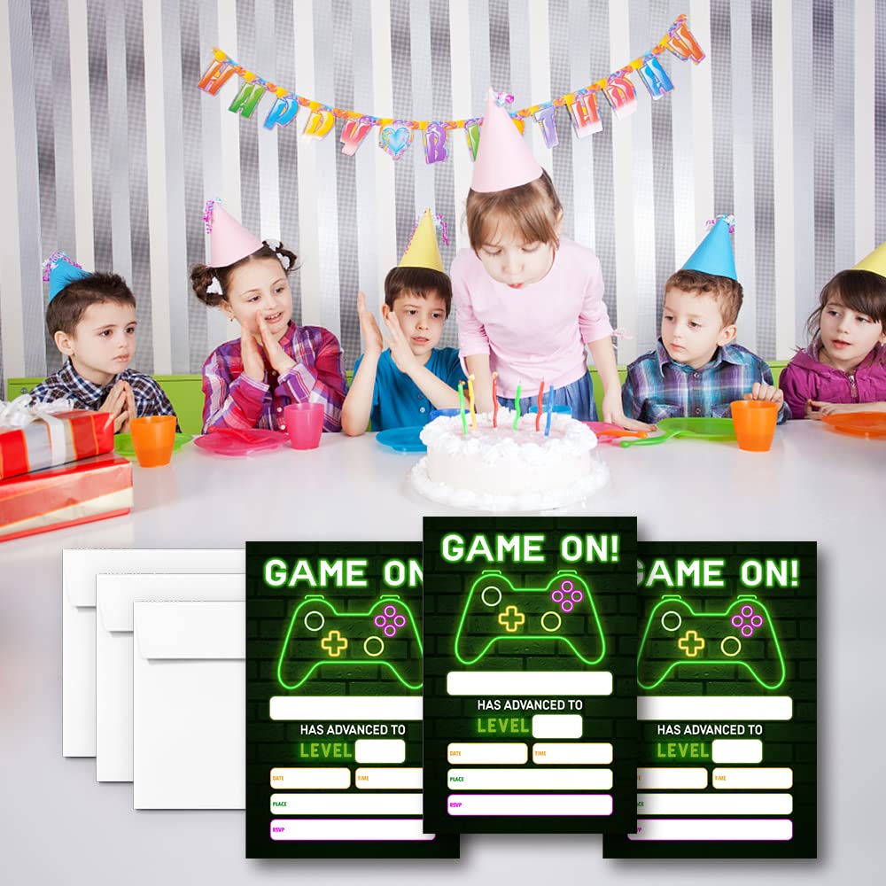 LoaHak Video Game Birthday Party Invitations, Video Game Birthday Invitations, Neon Party Invite, Birthday Party Invitations for Friends, Classmates, Teammates, etc. (055)