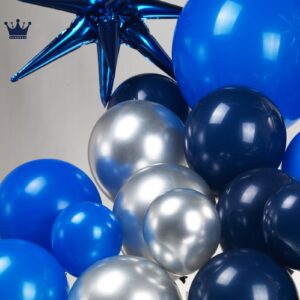 Navy Blue and Silver balloon Garland Kit 132PCS dark blue with starburst Balloons Arch for baby shower boy 1st birthday party anniversary 2024 graduation ceremony decorations