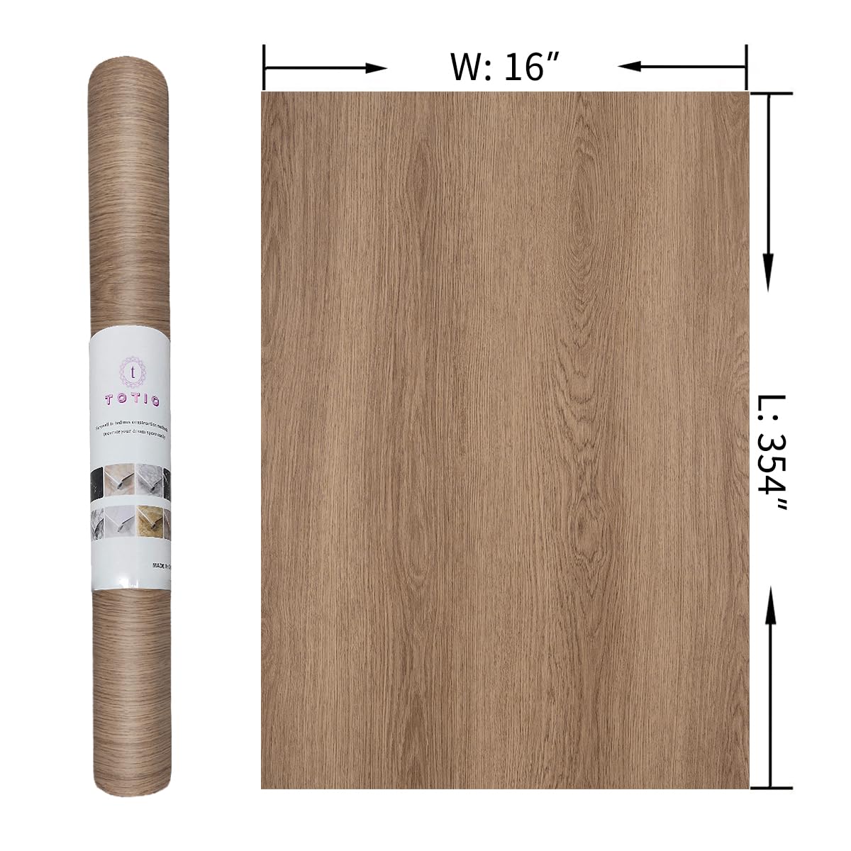 TOTIO Light Brown Wood Grain Contact Paper Tan Walnut Textured Peel and Stick Wallpaper 16x354in Air Guide Slot Design Matte Thicken Self-Adhesive Waterproof Furniture Stickers Vinyl Decorative Film