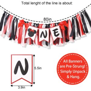 Minnie One High Chair Banner - Mouse 1st/First Birthday Decorations,Minnie 1st/First Birthday High Chair,Red And Black Minnie Highchair Banner,Mouse First Photo Props.