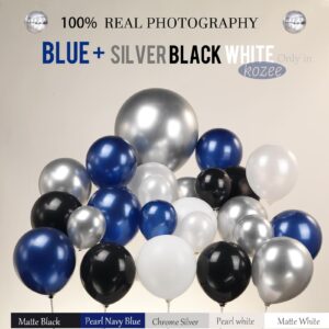 Kozee Navy Blue and black balloon Garland Kit 132PCS dark blue with Sliver white starburst Balloons Arch for baby shower boy 1st birthday party anniversary graduation Prom decorations