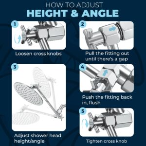 HammerHead Showers® ALL METAL 12 Inch Shower Head Extension Arm - Adjustable Shower Arm Extension Raises Showerhead Height - Shower Extender Arm Supports up to 10lbs — Chrome