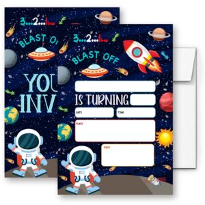 loahak astronaut birthday party invitations card for kids, planets rocket ship party, outer space birthday invitation. (074)