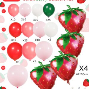 Red Pink Green Strawberry Balloon garland arch kit 130pcs with large mylar berry balloon for Sweet One baby girl fruit theme Berry first 1st Birthday Party Decorations