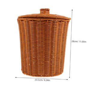 Toyvian Rattan Round Waste Basket, Woven Basket with Lid Wicker Basket Wastebasket Storage Basket for Bathroom Kitchen