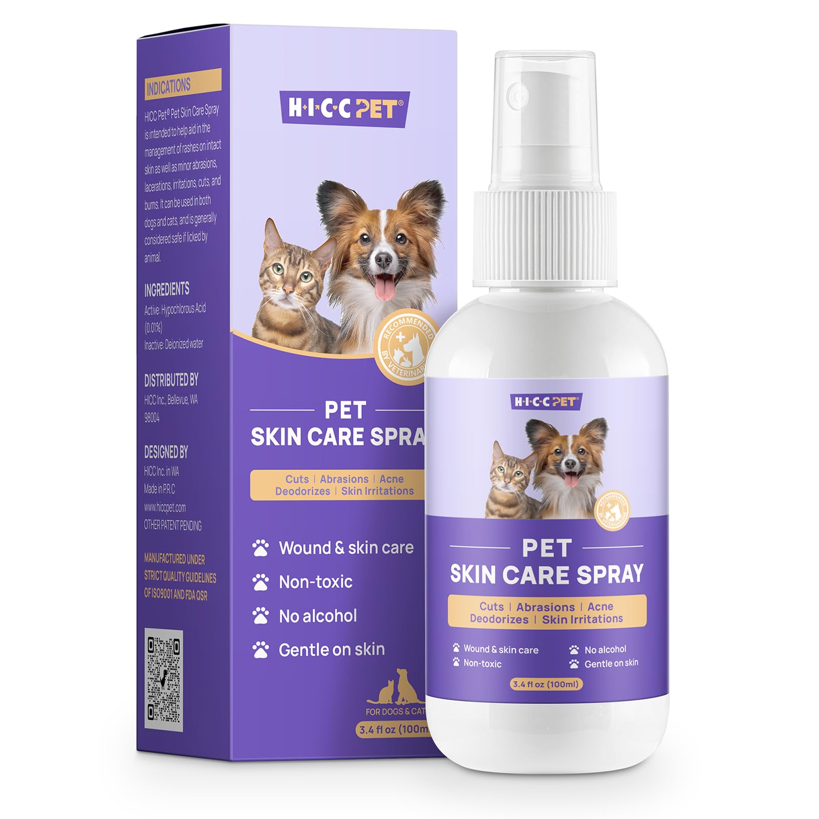 HICC PET Hot Spot Itch Relief Spray for Dogs, Cats - Pet Treatment Spray for Itchy, Irritated Skin, Allergy, Rashes - Lick Safe and Painless Wound Care Spray for All Animals (3.4 Fl Oz)