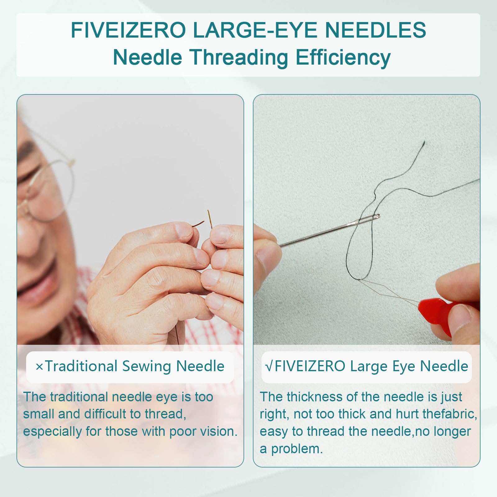 FIVEIZERO 80/40 PCS Large Eye Sewing Needles, 7 Sizes Sewing Sharp Needles, Leather Needle Embroidery Thread Needle, Stainless Steel Yarn Knitting Needles with Threaders for Handsewing Art Crafts CJ